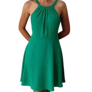 Retro Halter Mini Dress Green 10 Fit Flare Keyhole Flowy Skater